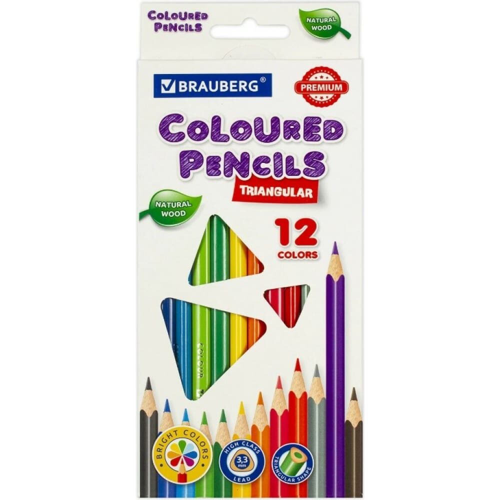 Трехгранные цветные карандаши BRAUBERG PREMIUM