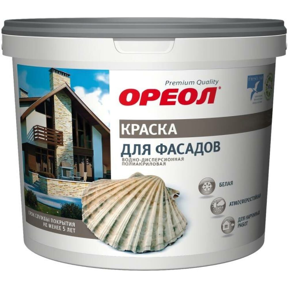 Атмосферостойкая водно-дисперсионная полиакриловая краска для фасадов для наружных работ ОРЕОЛ 5472