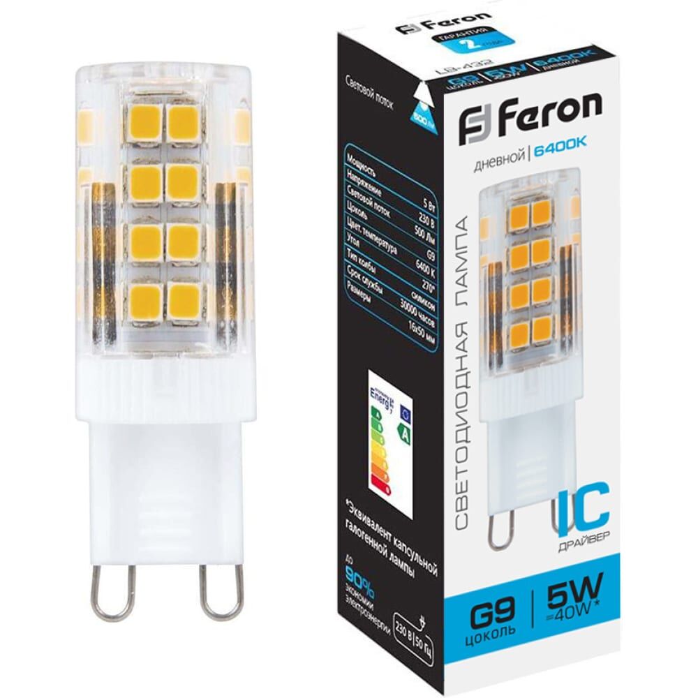 Светодиодная лампа FERON LB-432 5W 230V G9 6400K