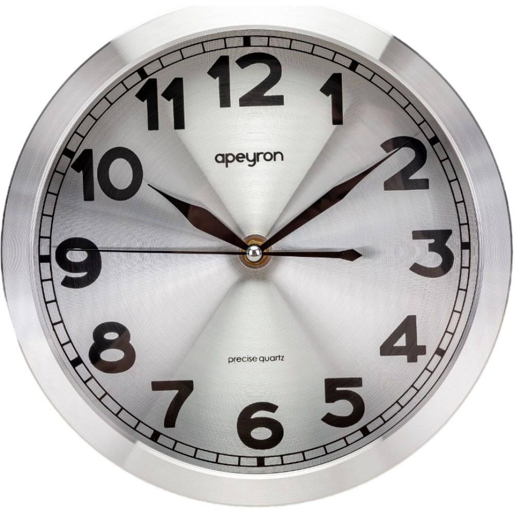 Круглые настенные бесшумные часы Apeyron металл, ø25,1 см с плавным ходом, батарейка 1АА