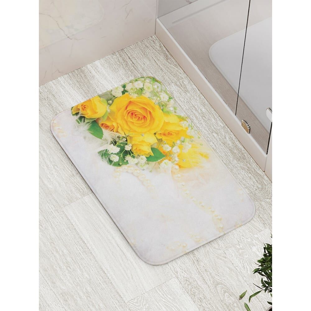 Противоскользящий коврик для ванной, сауны, бассейна JOYARTY Желтые розы и жемчуг