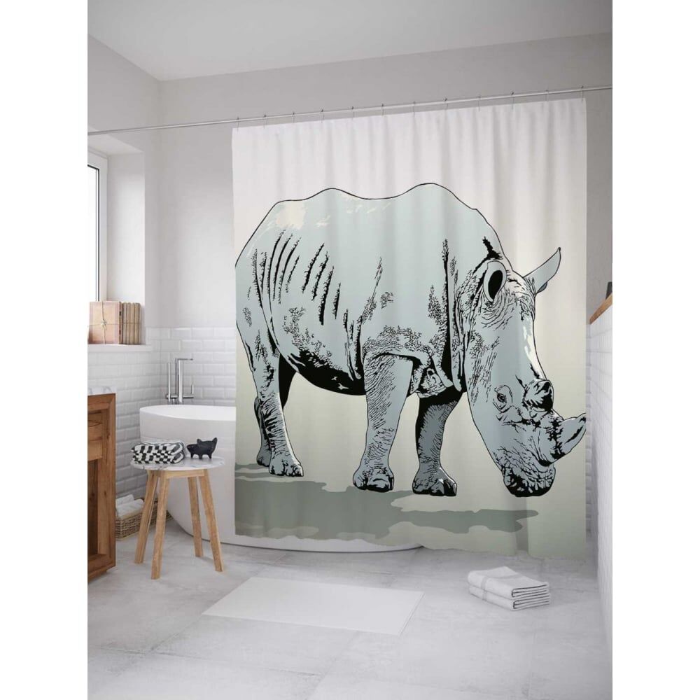 Шторка-занавеска для ванной JOYARTY Эскиз носорога