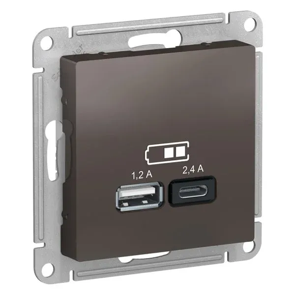 Розетка ATLASDESIGN USB A+С 5В порт 2,4А + 1,2А механизм Мокко Systeme Electric