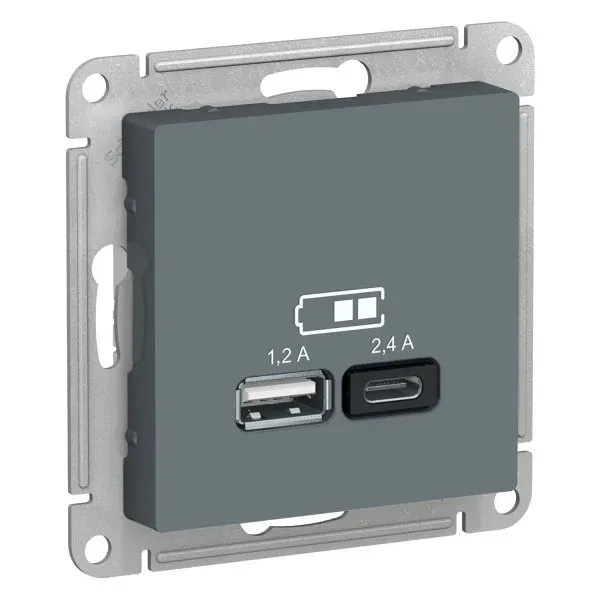 Розетка ATLASDESIGN USB A+С 5В порт 2,4А + 1,2А механизм Грифель Systeme Electric