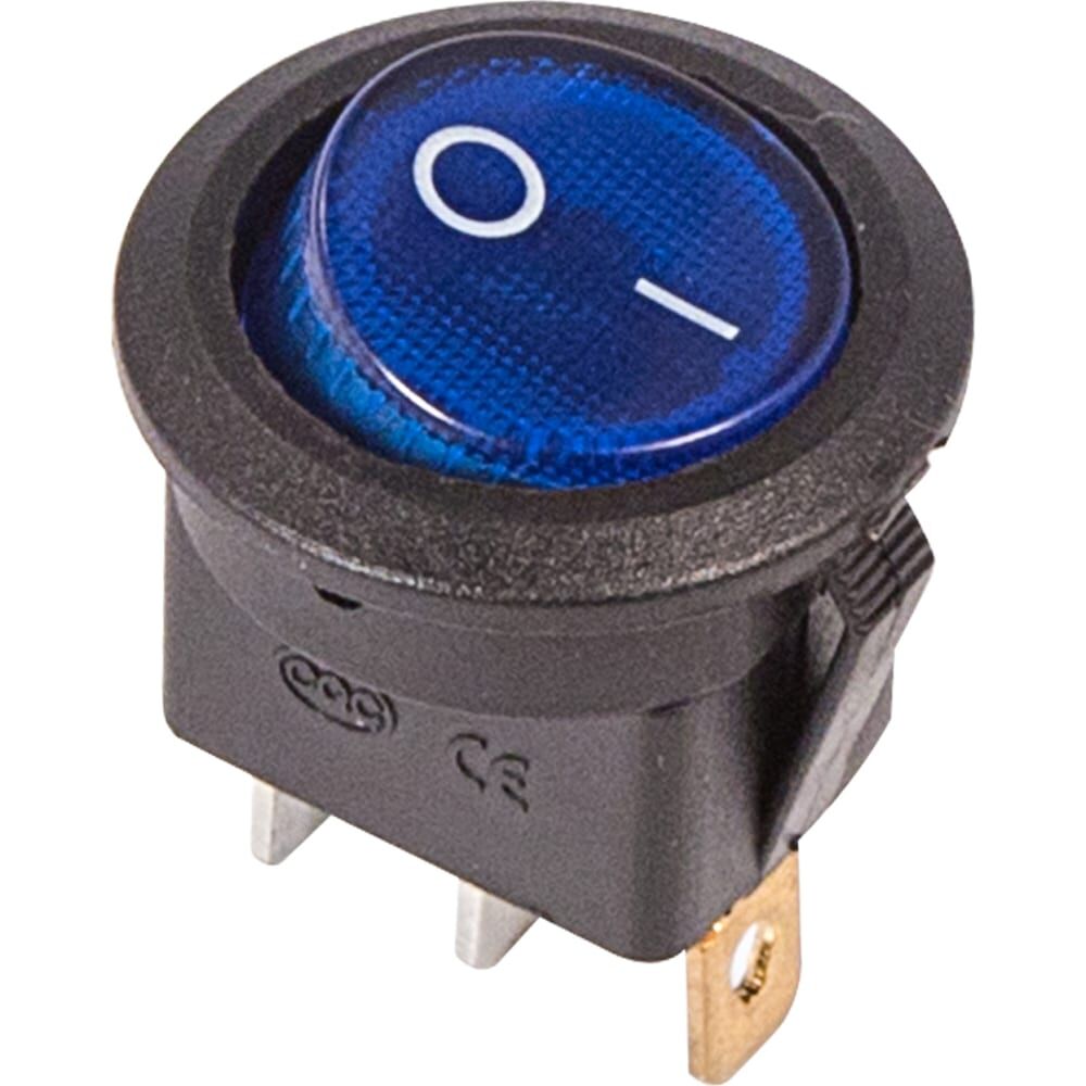 Клавишный круглый выключатель 250v 6а (3с) on-off синий с подсветкой (rwb-214, sc-214, mirs-101-8) REXANT 36-2571