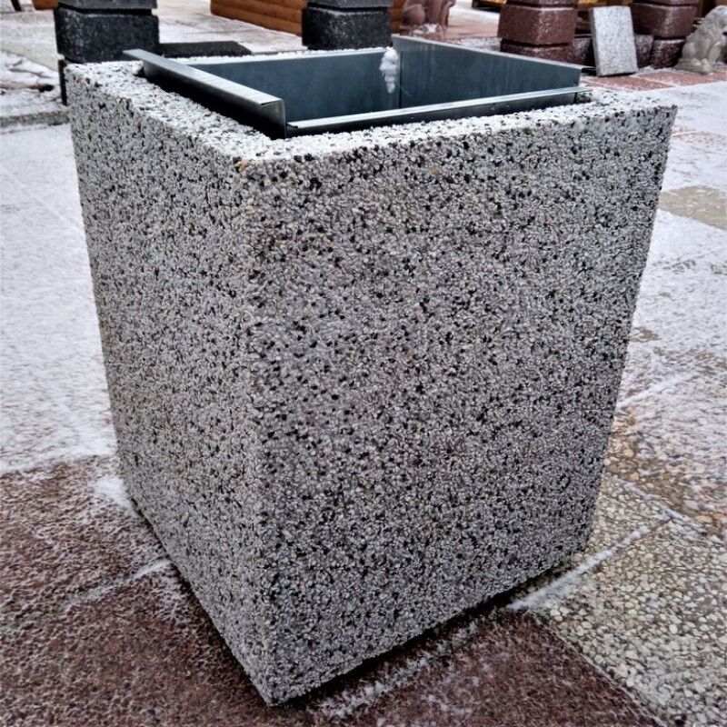 Урна уличная Киль бетонная с каменной фактурой мрамор Шахматка 450х450х600 мм