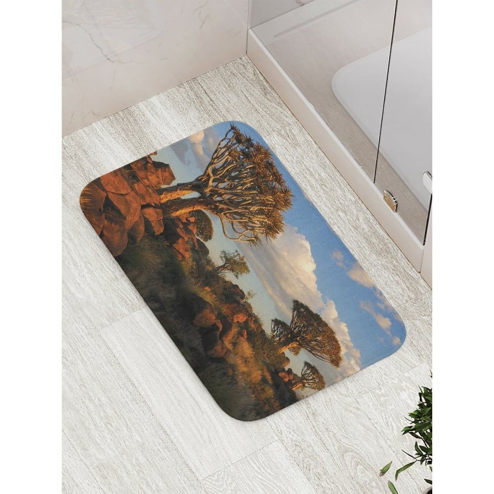 Противоскользящий коврик для ванной, сауны, бассейна JOYARTY Деревья на камнях