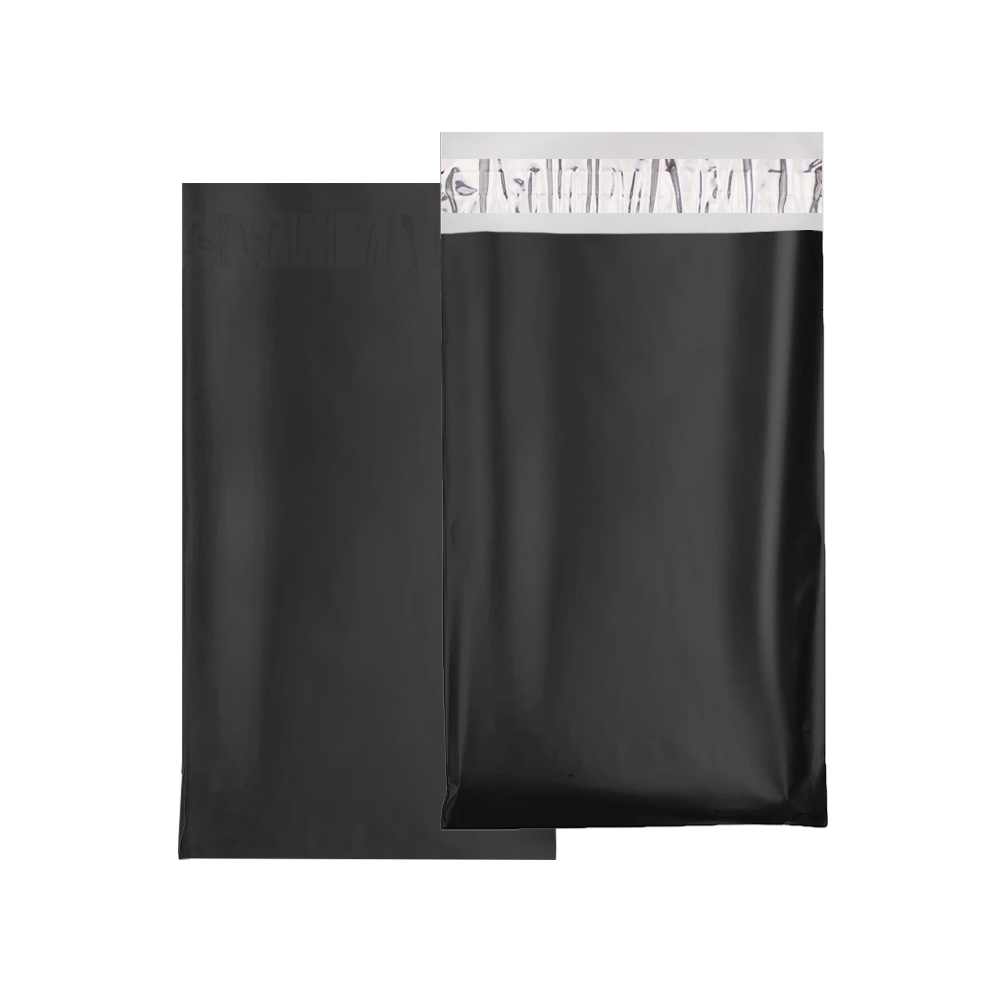Черный курьер-пакет 100х150 мм, 50 мкм, без кармана, Белый внутри