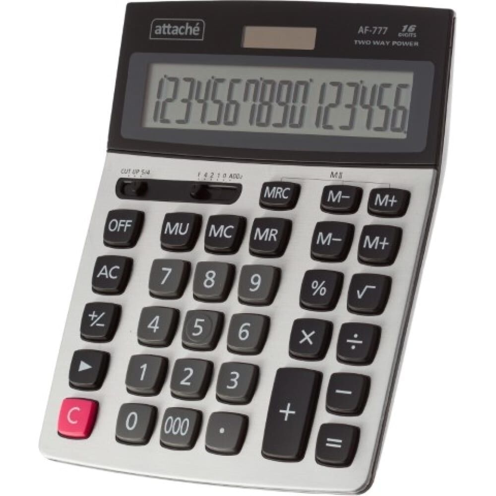 Настольный калькулятор Attache полноразм. af-777 16р, два источника питания, 209x154 мм, черный