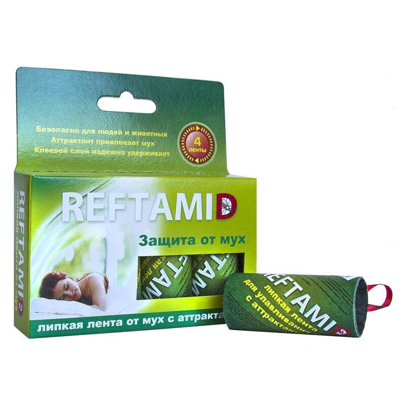 Средство от насекомых Reftamid липкая лента от мух 45 г (4 штуки в упаковке) Рефтамид