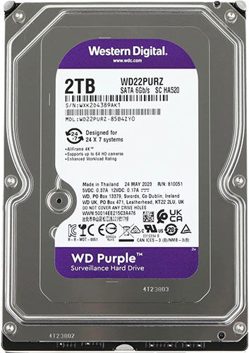 Жесткий диск Western Digital 3.5 2Tb SATA III Purple 5400rpm 256MB (WD22PURZ)
