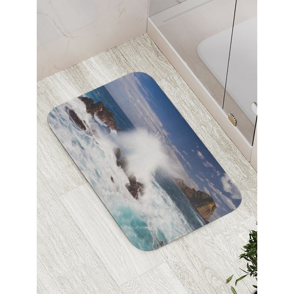 Противоскользящий коврик для ванной, сауны, бассейна JOYARTY Волны бьются о камни
