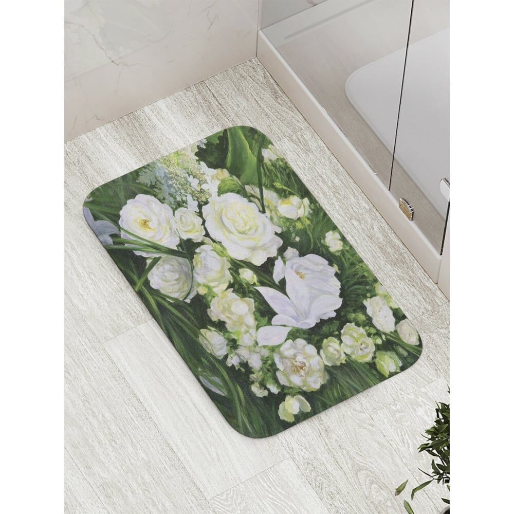Противоскользящий коврик для ванной, сауны, бассейна JOYARTY Белые цветы