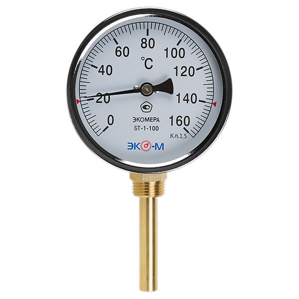 Термометр биметаллический ЭКОМЕРА БТ-1-100, 0-160С, L = 40 радиальный