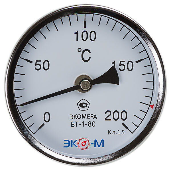 Термометр биметаллический ЭКОМЕРА БТ-1-80, 0-200С, L = 100