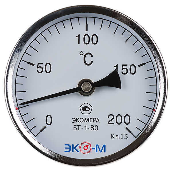 Термометр биметаллический ЭКОМЕРА БТ-1-80, 0-200С, L = 40