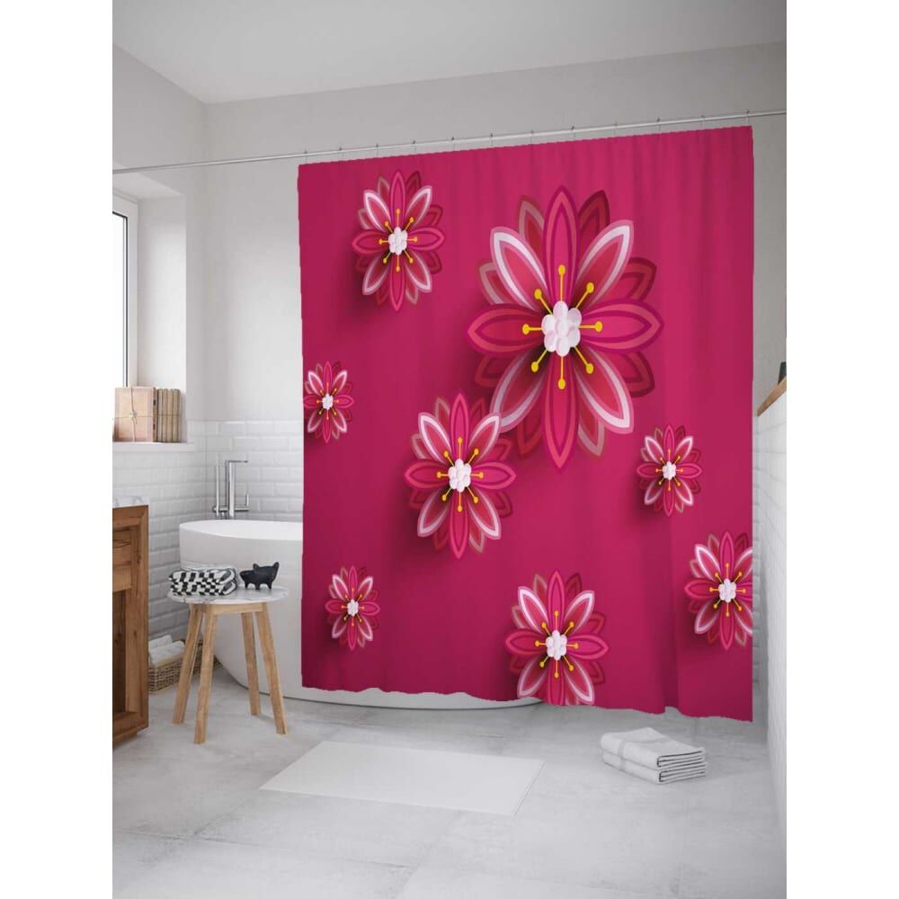 Шторка-занавеска для ванной JOYARTY Розовые цветы