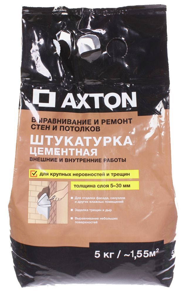 АКСТОН штукатурка цементная (5кг) / AXTON штукатурка цементная для внешних и внутренних работ (5кг)