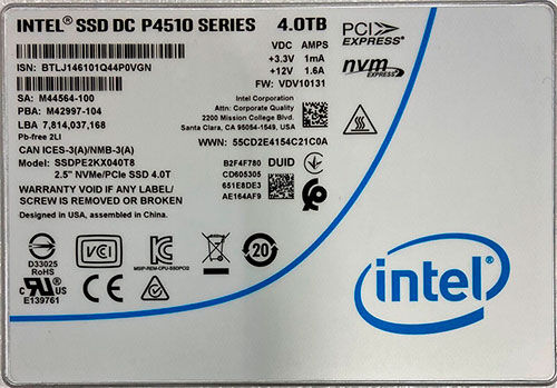 Серверный накопитель Intel 2.5 U.2 DC-P4510 4000 Гб PCIe (SSDPE2KX040T807)