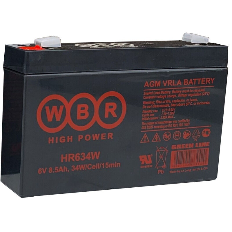 WBR HR634W Свинцово-кислотный, герметичный аккумулятор 6 В/9 А·ч