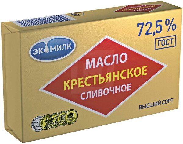 Масло сливочное Экомилк 380г РОМБ Крестьянское 72,5% 1х8