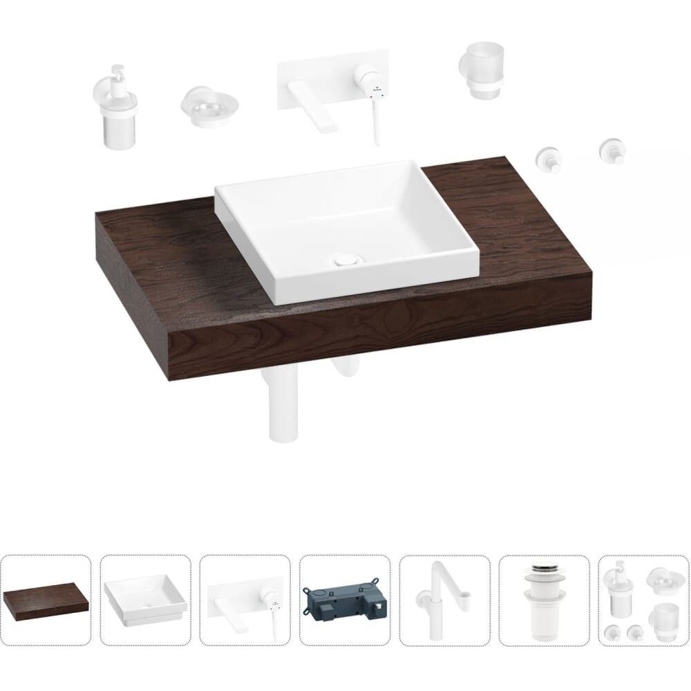 Комплект мебели для ванной комнаты с раковиной Wellsee Genuine Tree