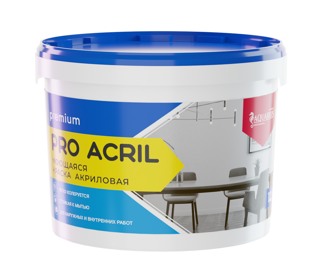 Краска PRO ACRIL "Aquarius" моющаяся - 3 кг, 6,5 кг и 12.5 кг