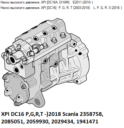 Топливный насос Скания XPI DC16 P, G, R, T 2018 Scania 2358758, 2085051, 2059930, 2029434, 1941471
