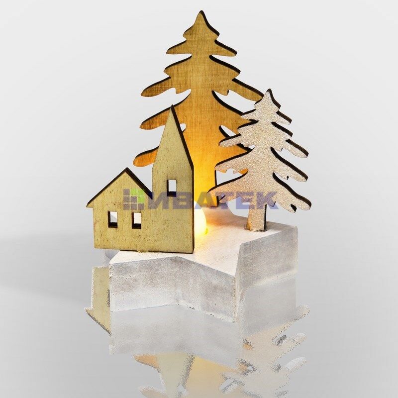 Деревянная фигурка с подсветкой "Домик в лесу" 9*8*10 см, упаковка 6 шт