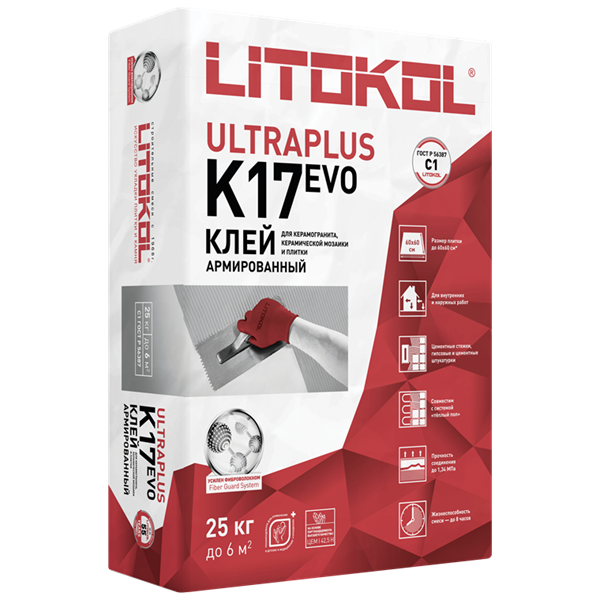 Клей для плитки и керамогранита Litokol Ultraplus K17 25 кг